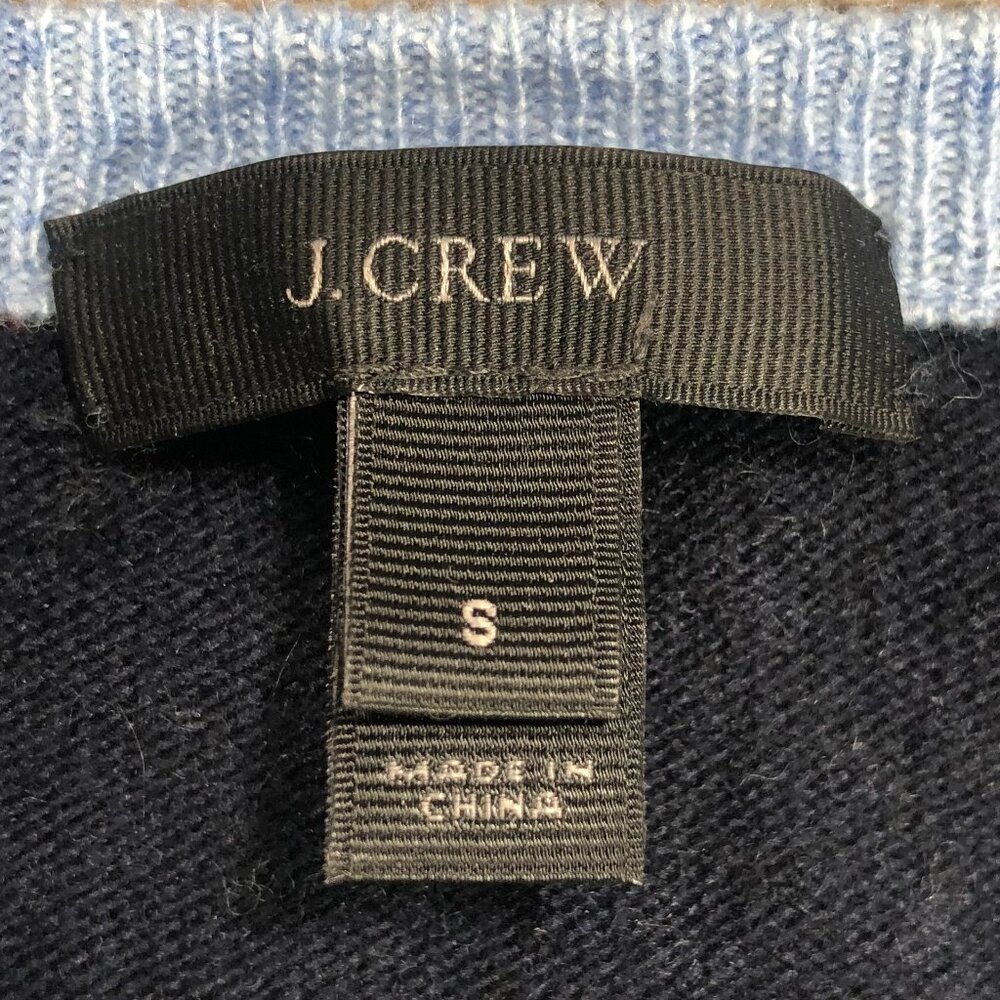 J Crew Sweater Womens Small Blue Wool Rabbit Button Side Elbow Patch Long Sleeve - Picture 6 of 7